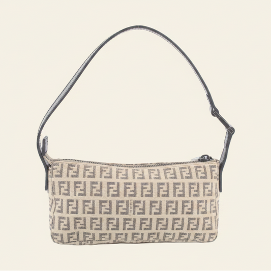 Fendi Zucchino Beige Black Shoulder Bag back view