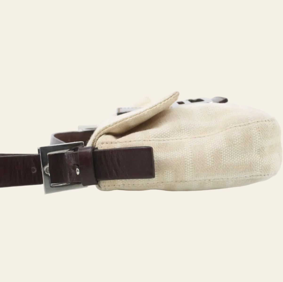 Fendi Zucca Baguette Beige Shoulder Bag side view