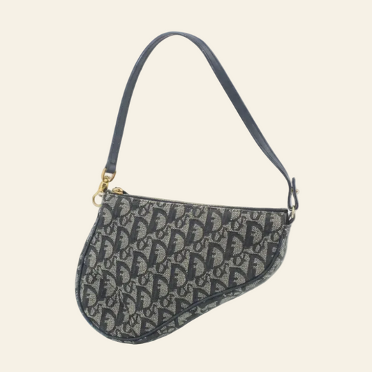 Dior Trotter Canvas Navy Saddle Bag front view