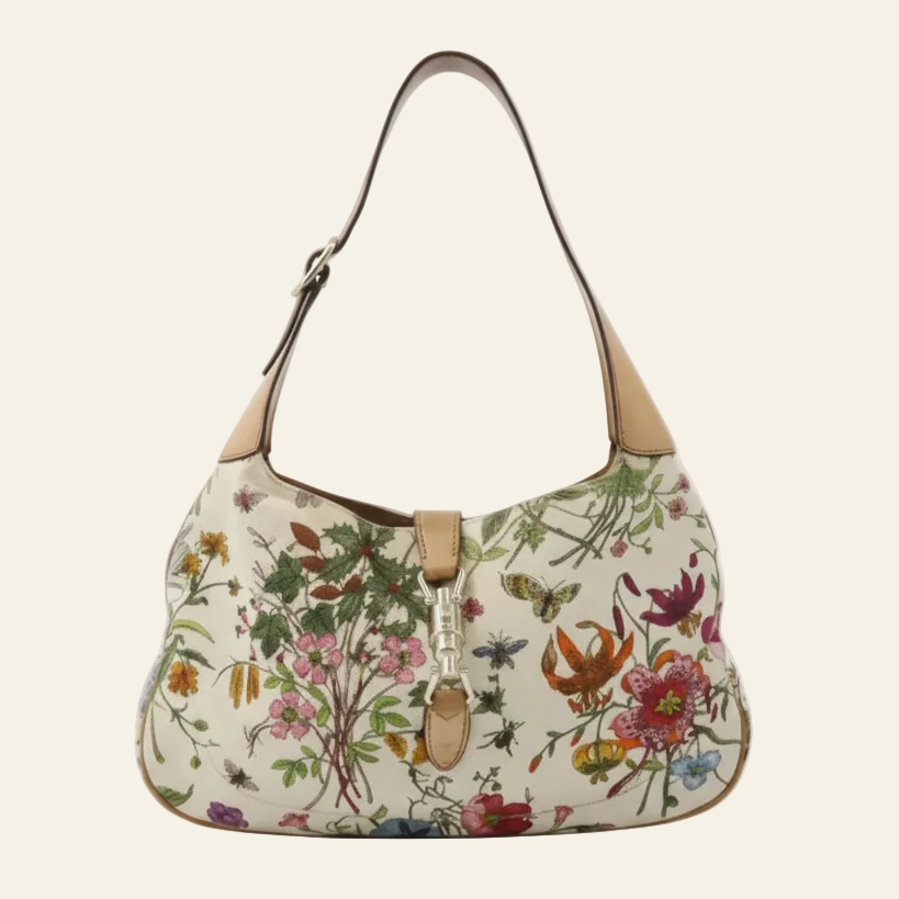 Gucci Floral Canvas Multicolor Jackie Shoulder Bag front view