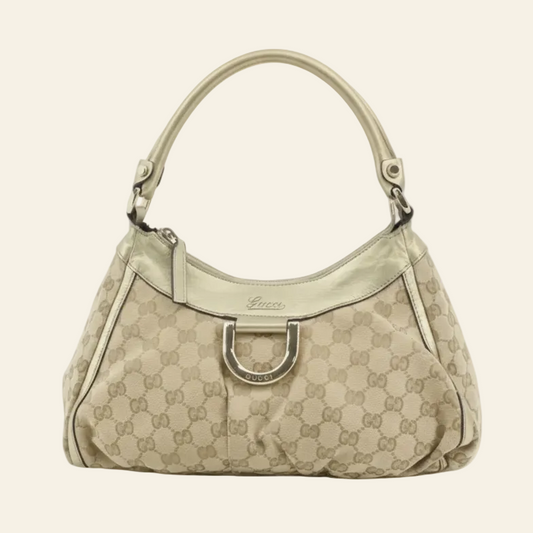Gucci GG Canvas Gold Abbey Hobo Bag front view