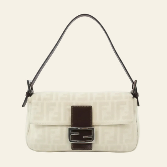 Fendi Zucca Baguette Beige Shoulder Bag front view