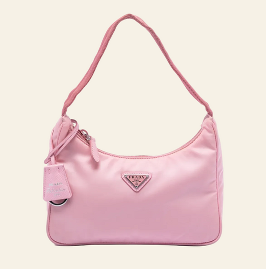 Prada Re-Edition 2000 pink nylon mini bag front view