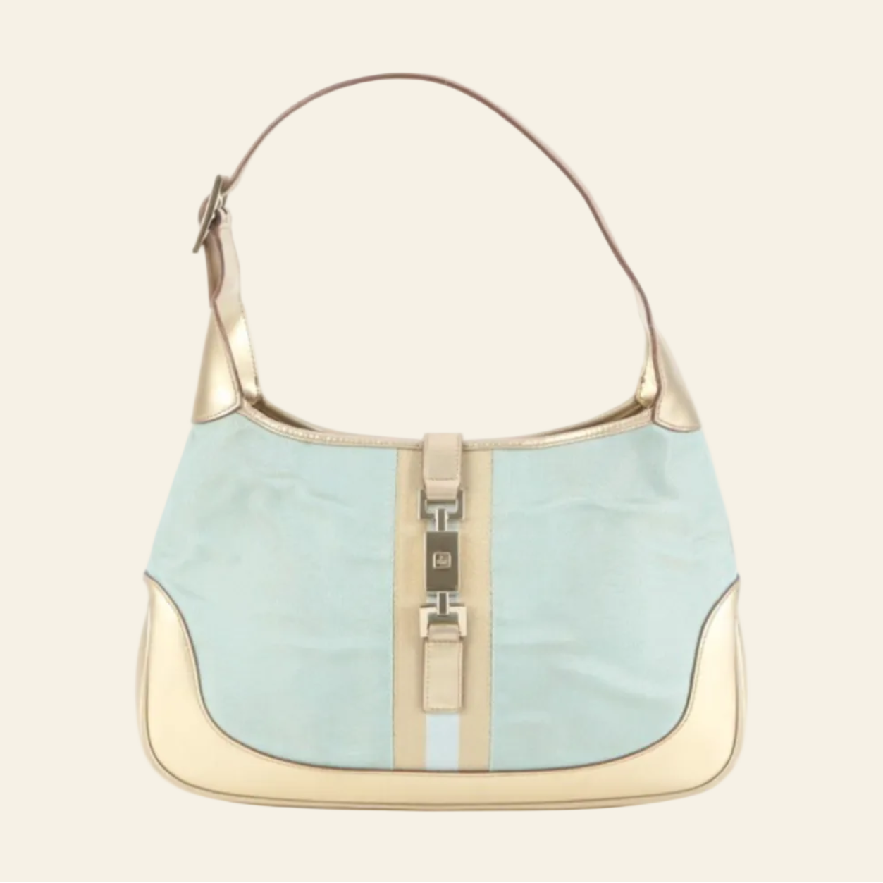 Gucci Jackie Line Blue Gold Shoulder Bag front view
