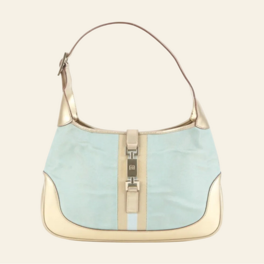 Gucci Jackie Line Blue Gold Shoulder Bag front view