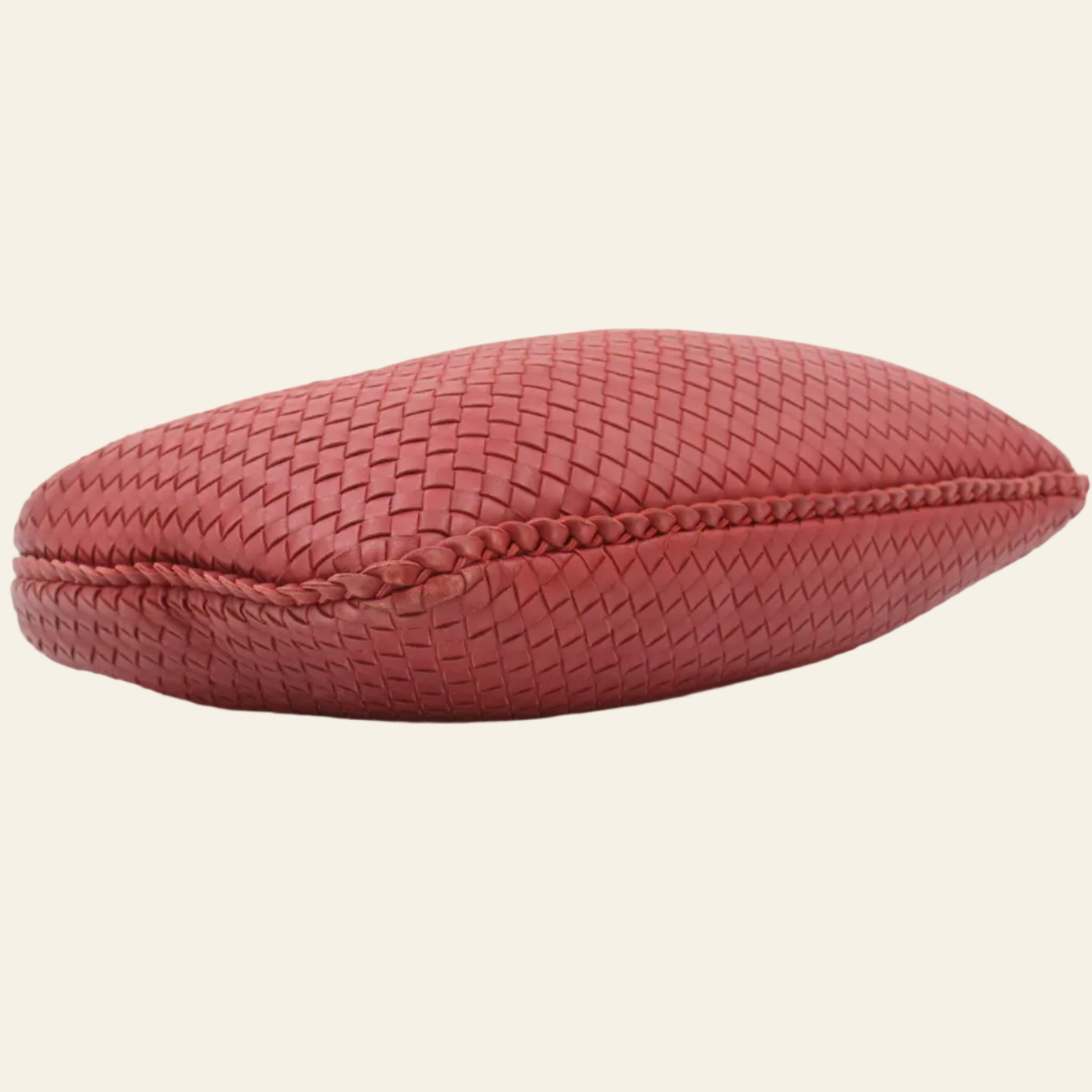 Bottega Veneta Intrecciato Red Handbag side bottom view