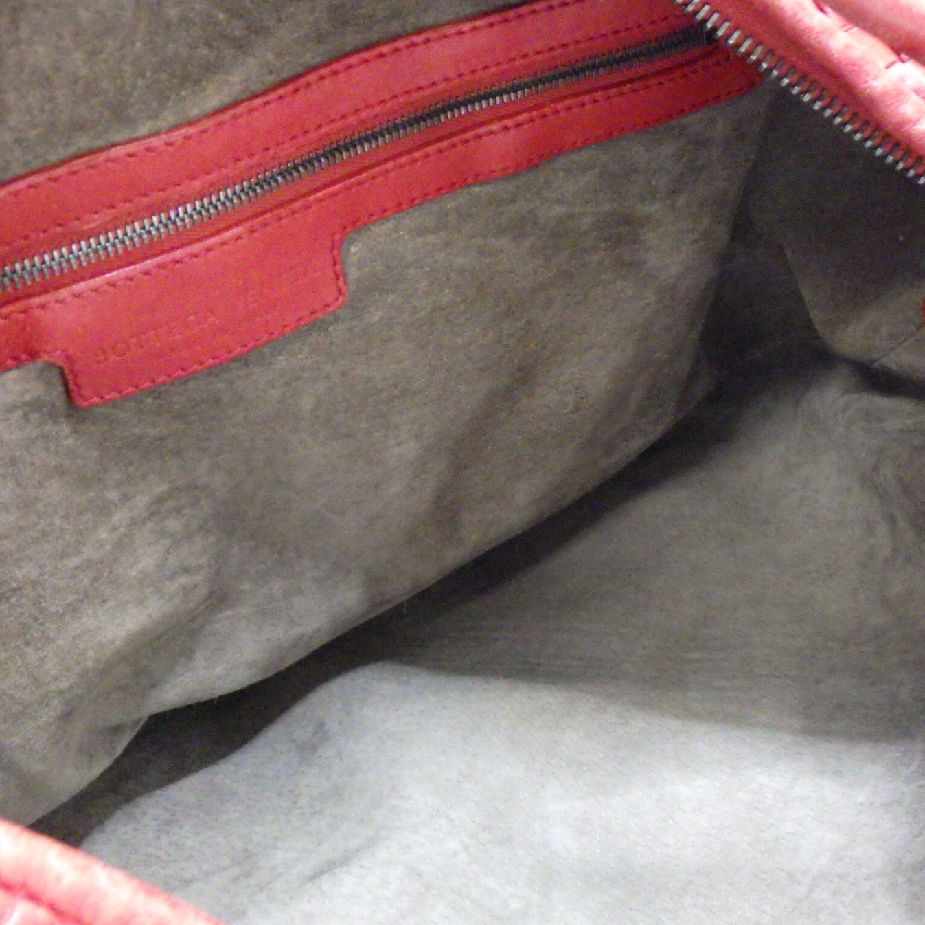 Bottega Veneta Intrecciato Red Handbag interior view