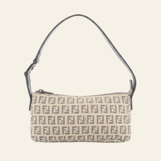Fendi Zucchino Beige Black Shoulder Bag front view
