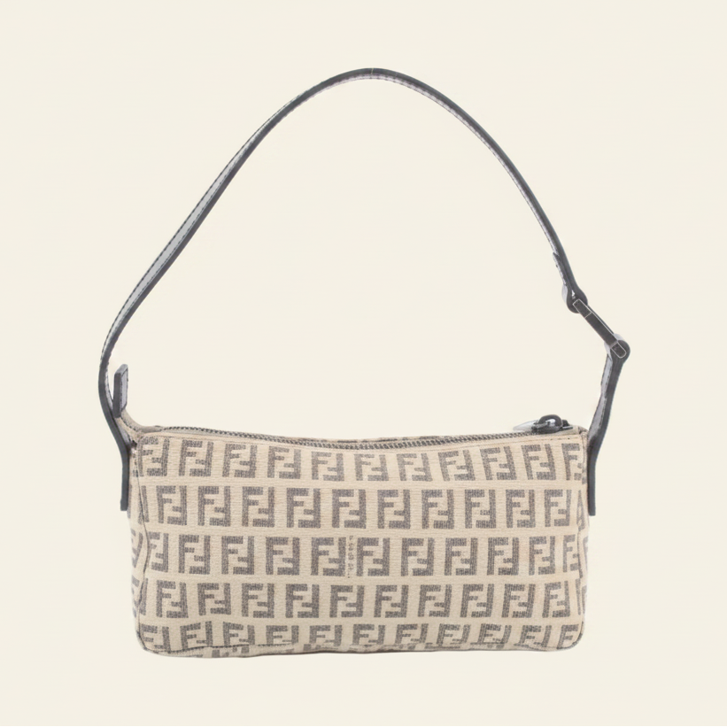 Fendi Zucchino Beige Black Shoulder Bag back view