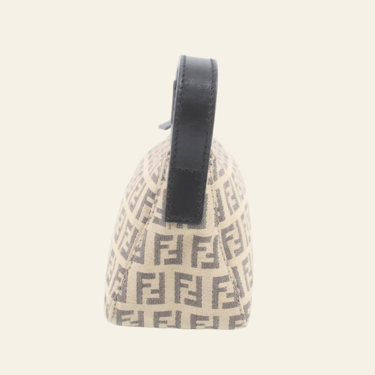 Fendi Zucchino Beige Black Shoulder Bag side view