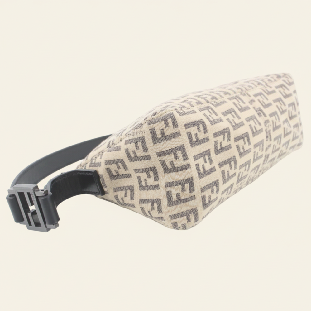 Fendi Zucchino Beige Black Shoulder Bag side bottom view