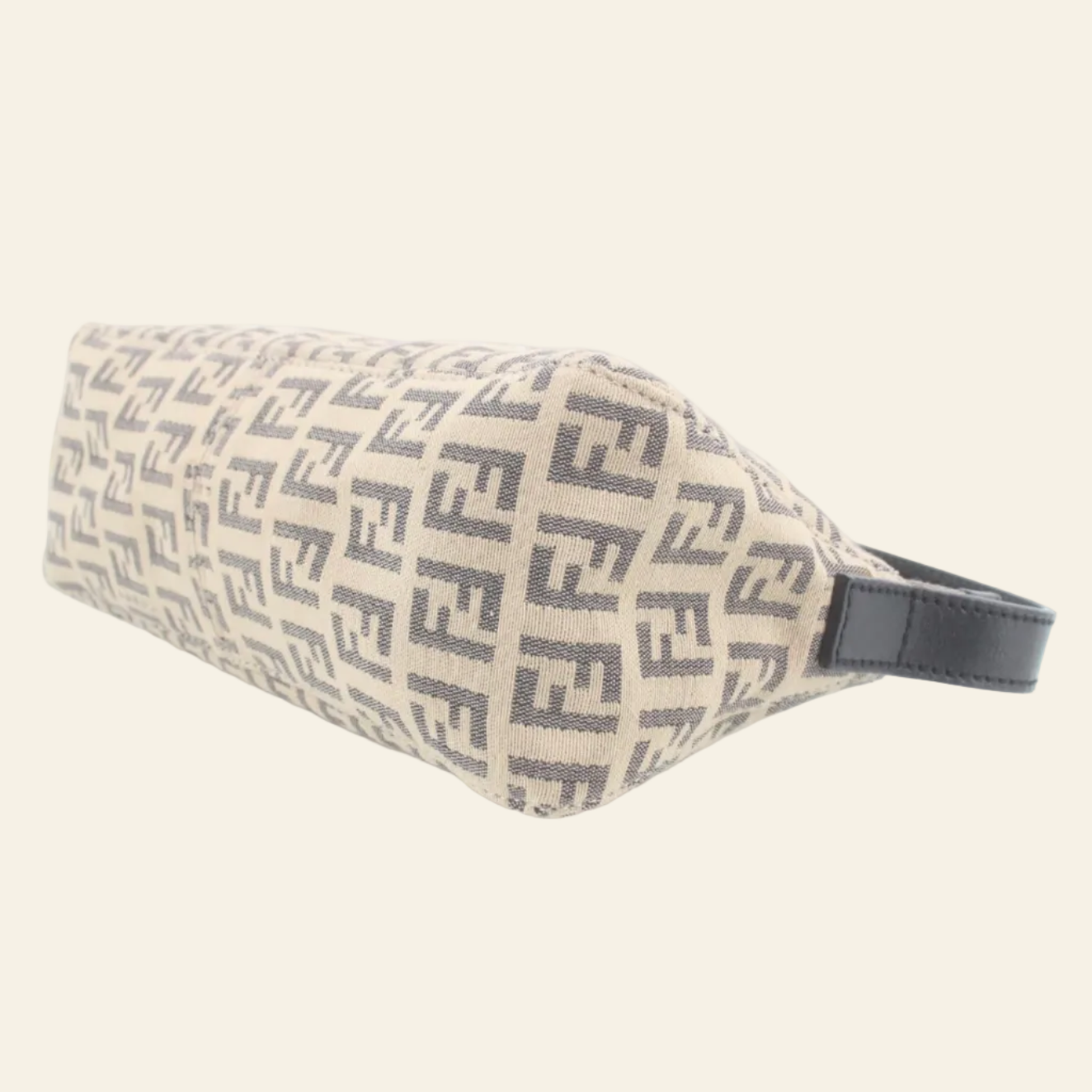 Fendi Zucchino Beige Black Shoulder Bag side bottom view