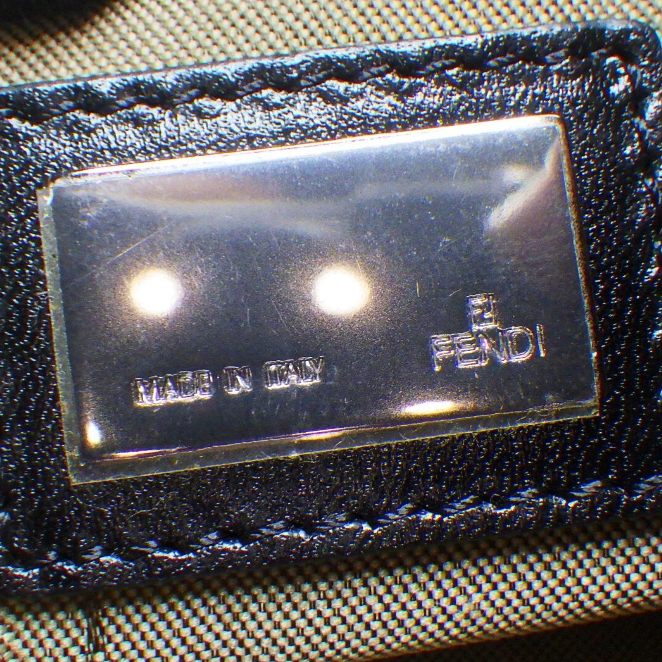 Fendi Zucchino Beige Black Shoulder Bag logo view