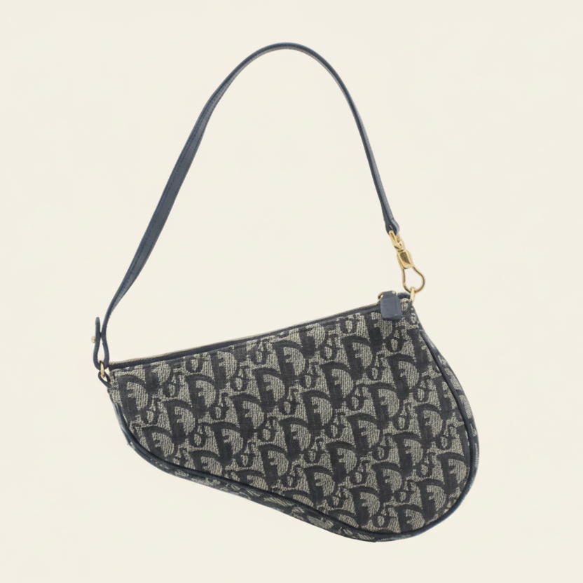 Dior Trotter Canvas Navy Saddle Bag back view
