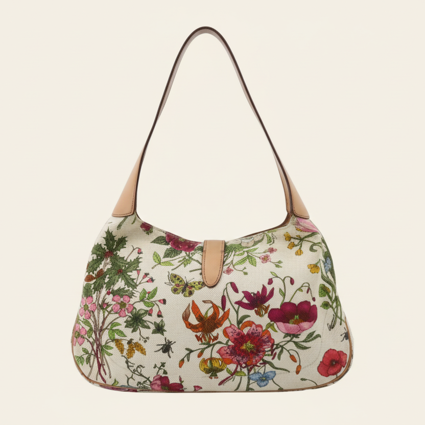 Gucci Floral Canvas Multicolor Jackie Shoulder Bag back view
