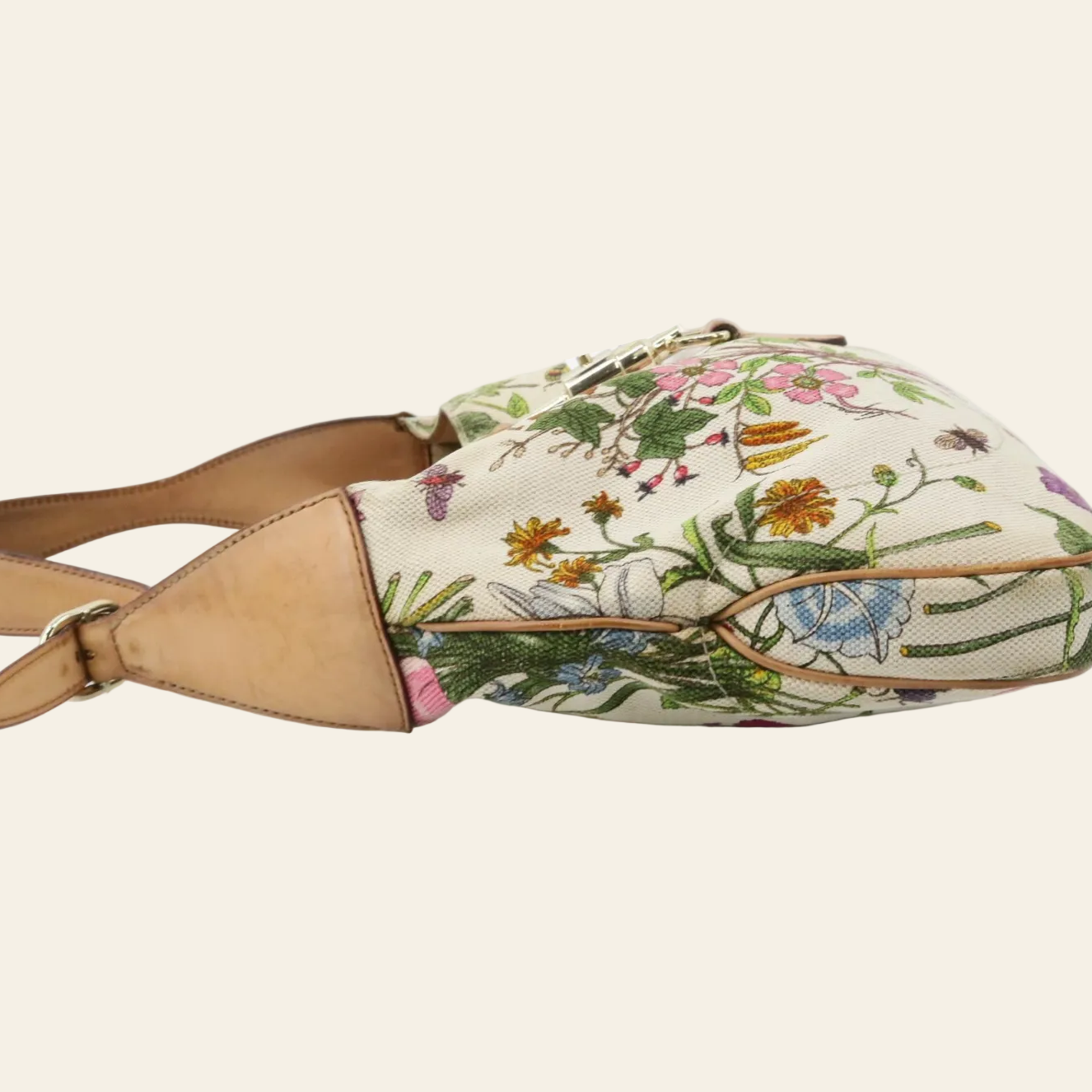 Gucci Floral Canvas Multicolor Jackie Shoulder Bag side view