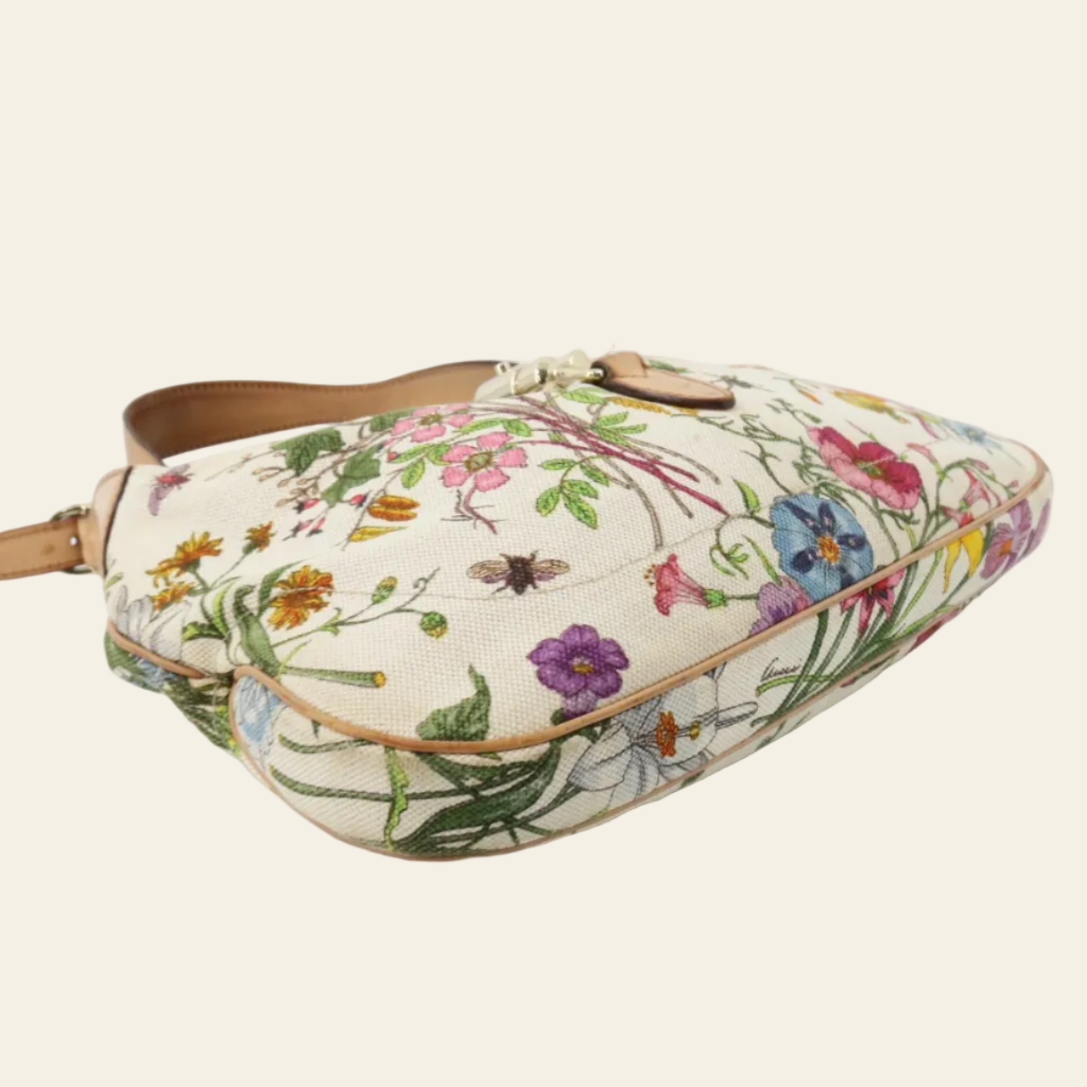 Gucci Floral Canvas Multicolor Jackie Shoulder Bag bottom side view