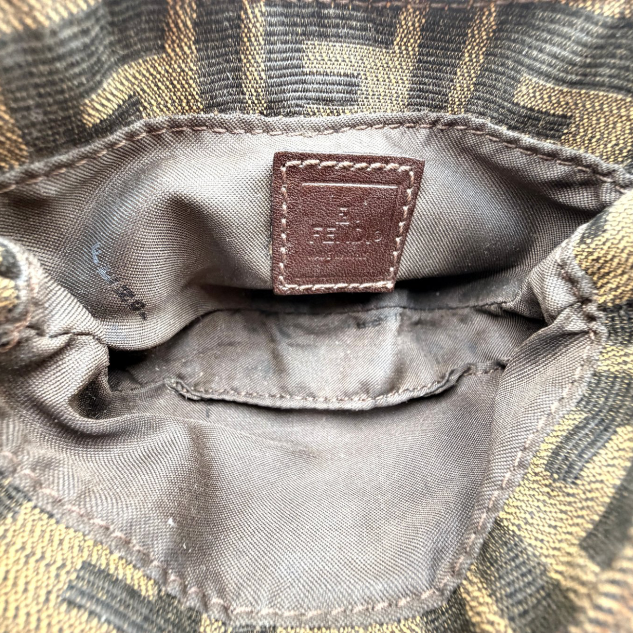 Fendi Monogram Brown Croissant Mini Bag interior view
