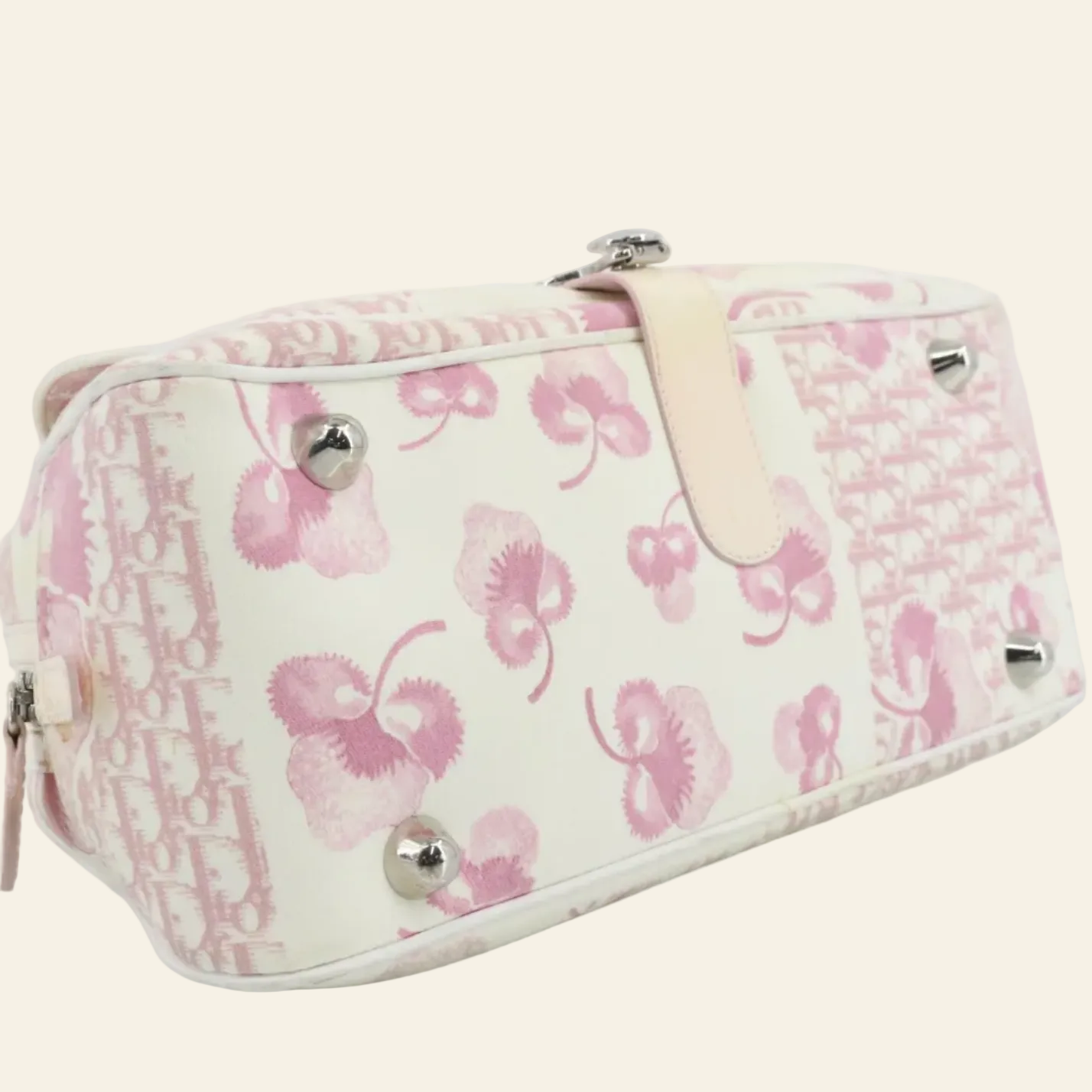 Dior Cherry Blossom Pink Canvas Bag bottom side view