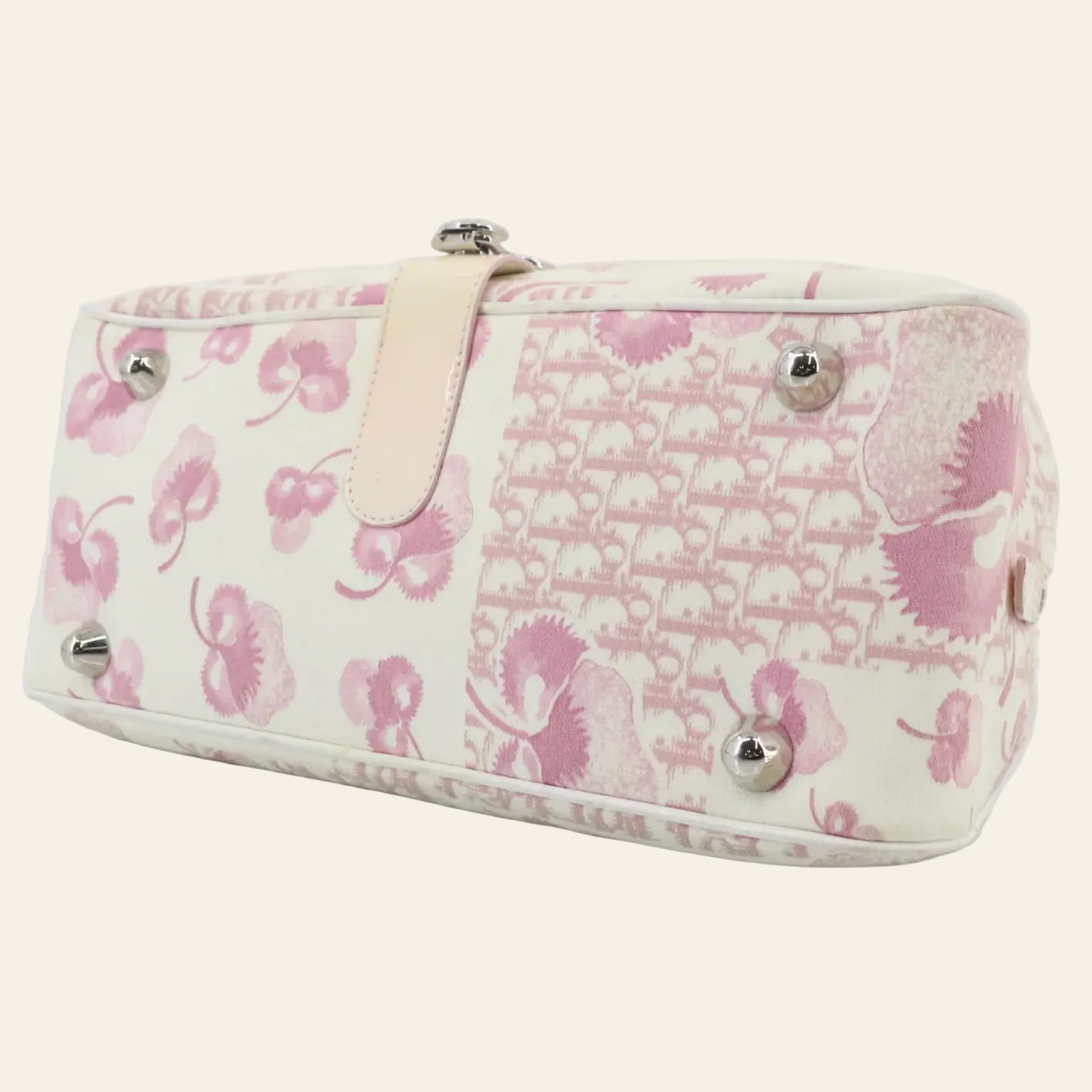 Dior Cherry Blossom Pink Canvas Bag bottom side view
