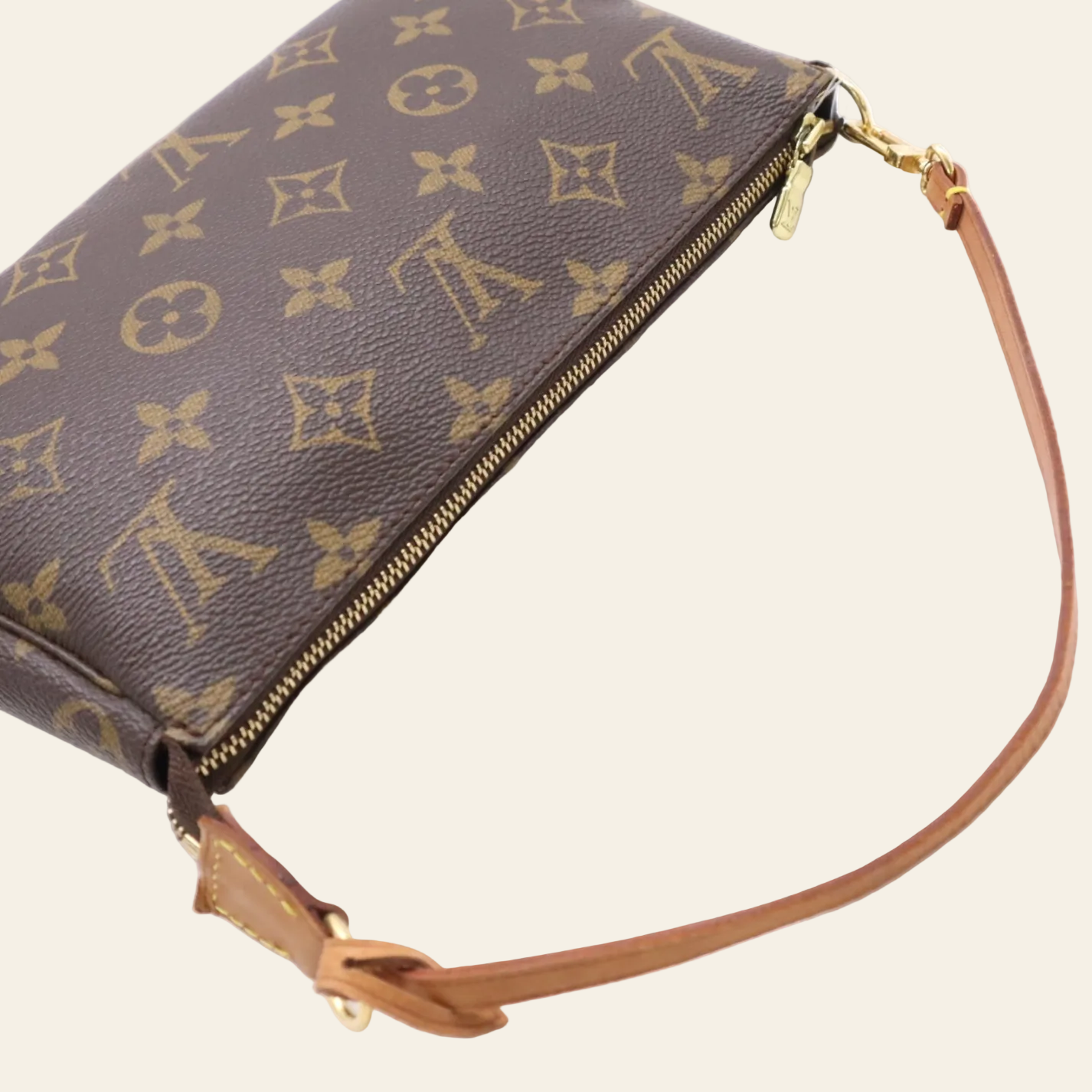 Louis Vuitton Monogram Brown Pochette Bag handle view