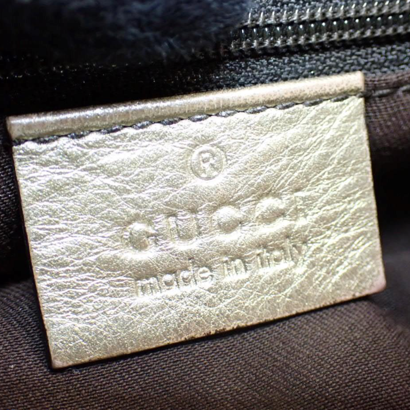 Gucci GG Canvas Gold Abbey Hobo Bag logo view