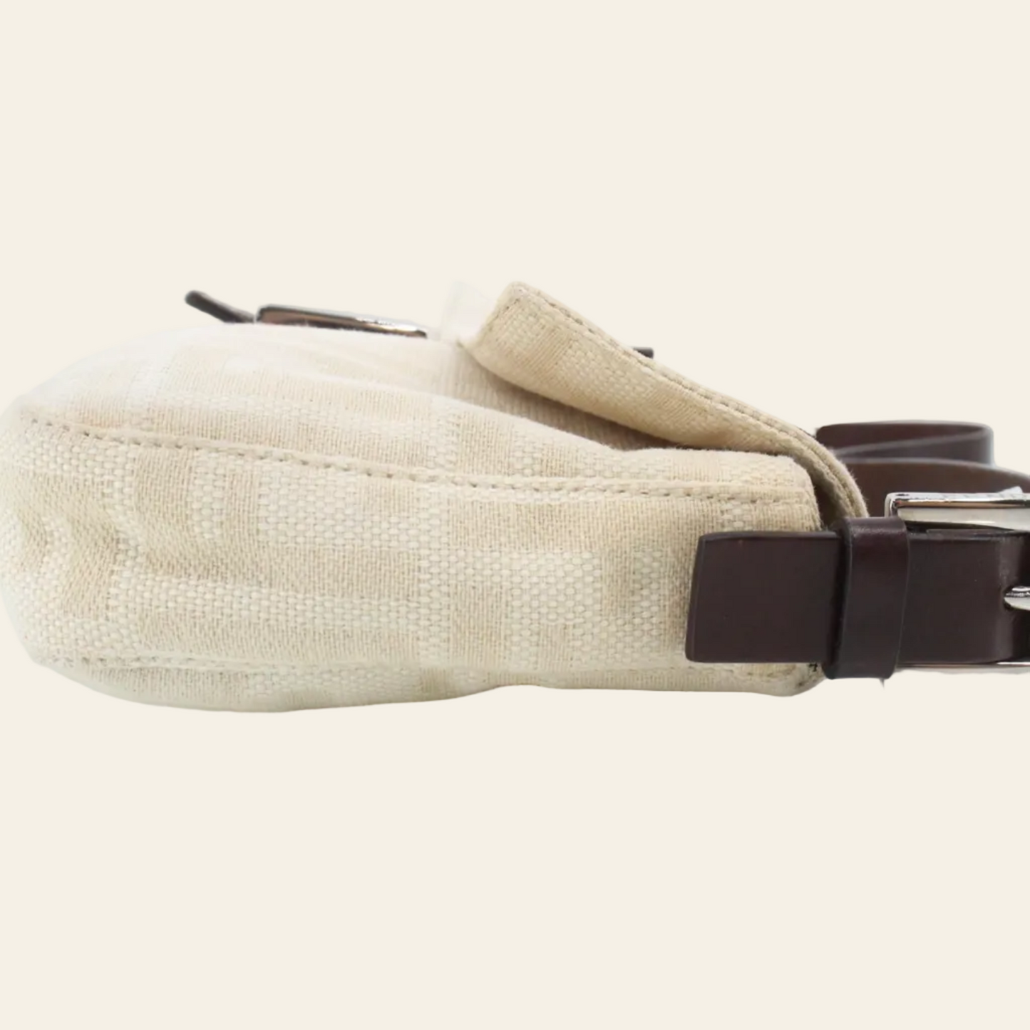 Fendi Zucca Baguette Beige Shoulder Bag side view
