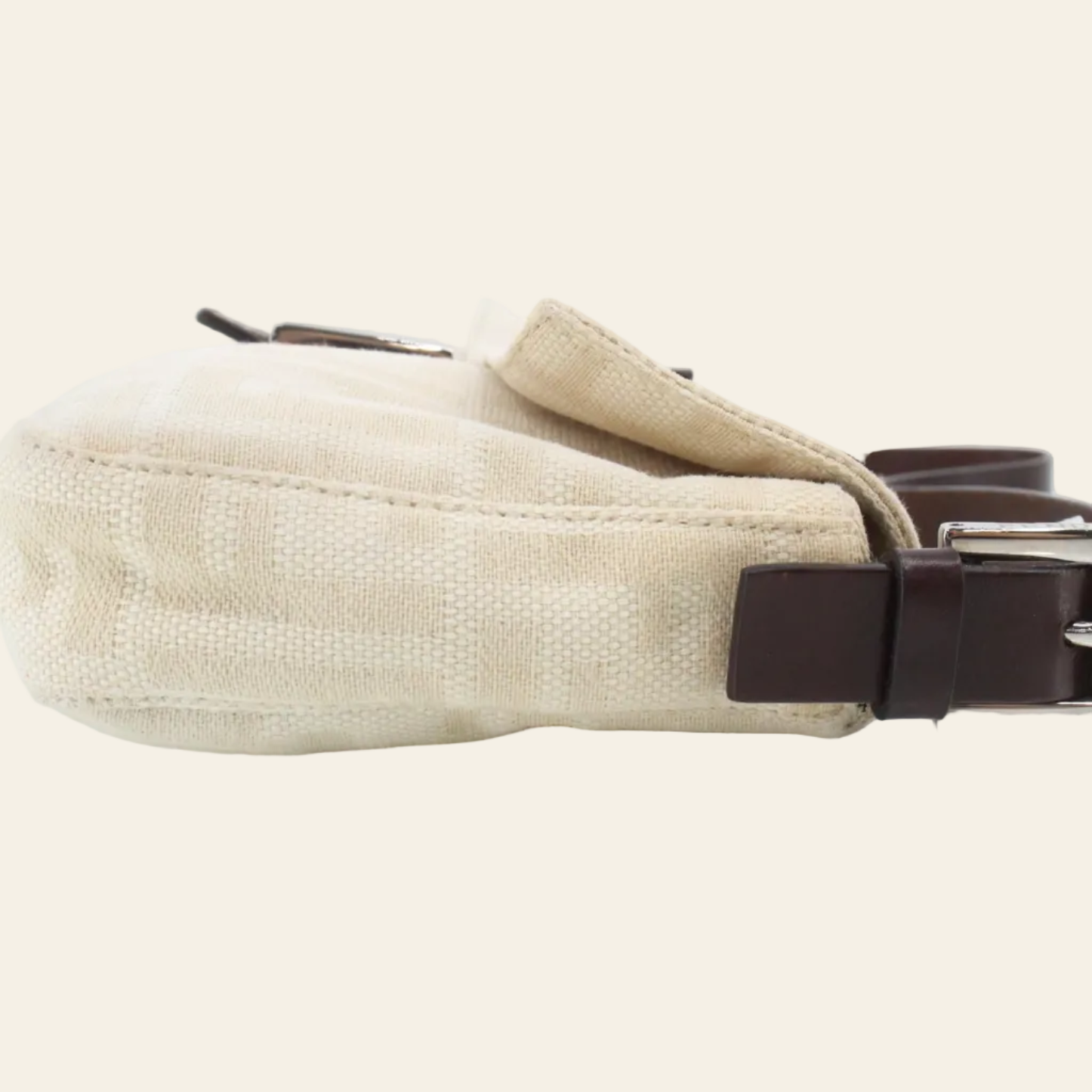Fendi Zucca Baguette Beige Shoulder Bag side view