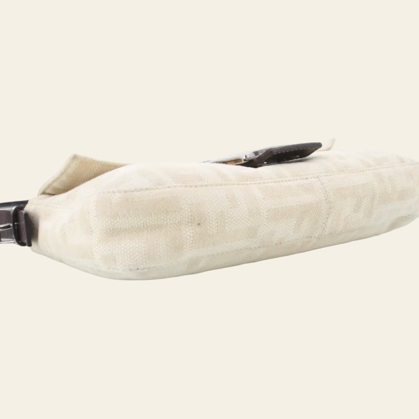 Fendi Zucca Baguette Beige Shoulder Bag bottom side view
