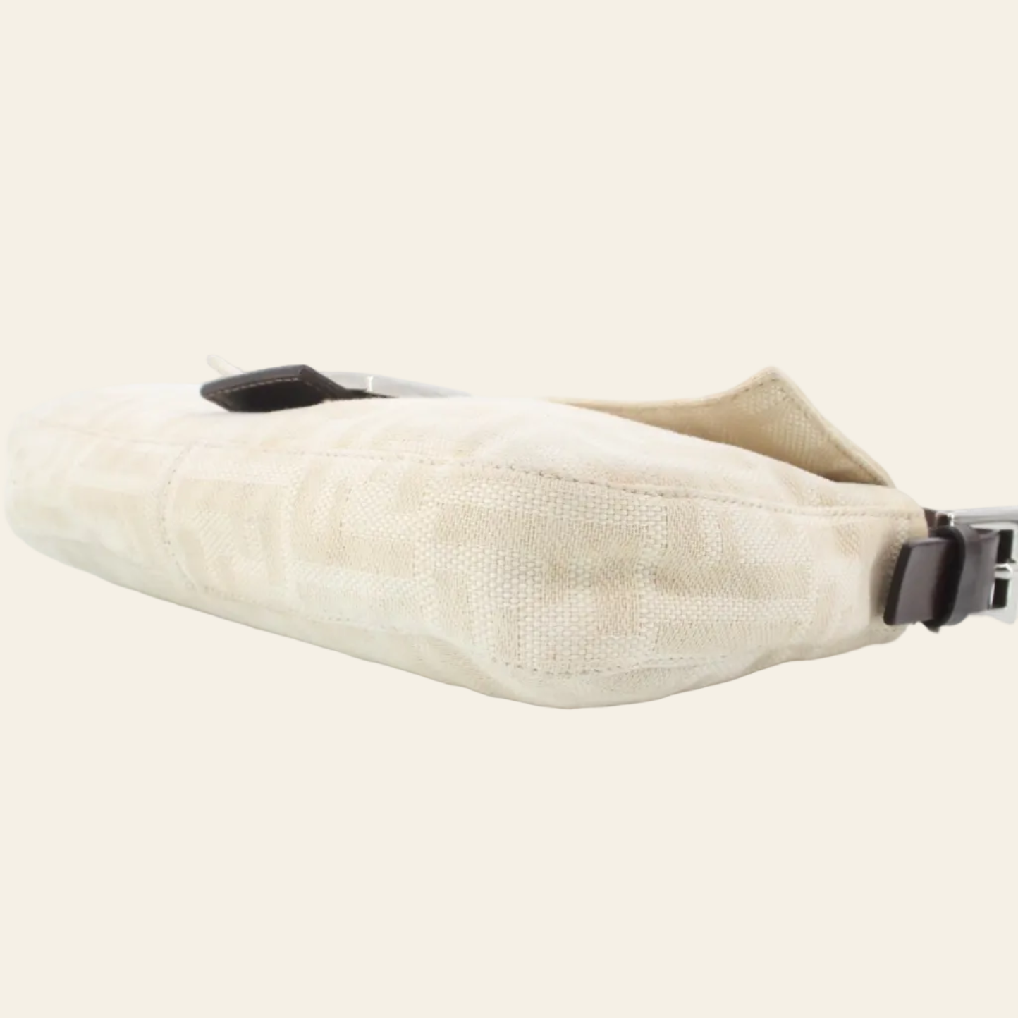 Fendi Zucca Baguette Beige Shoulder Bag bottom side view