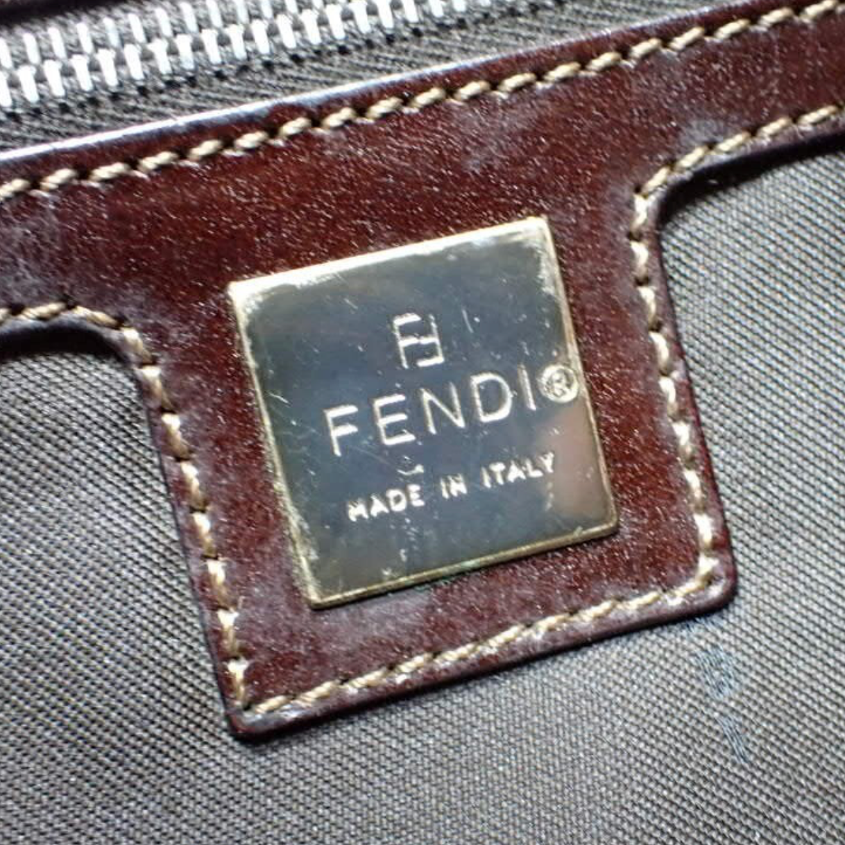 Fendi Zucca Baguette Beige Shoulder Bag logo view