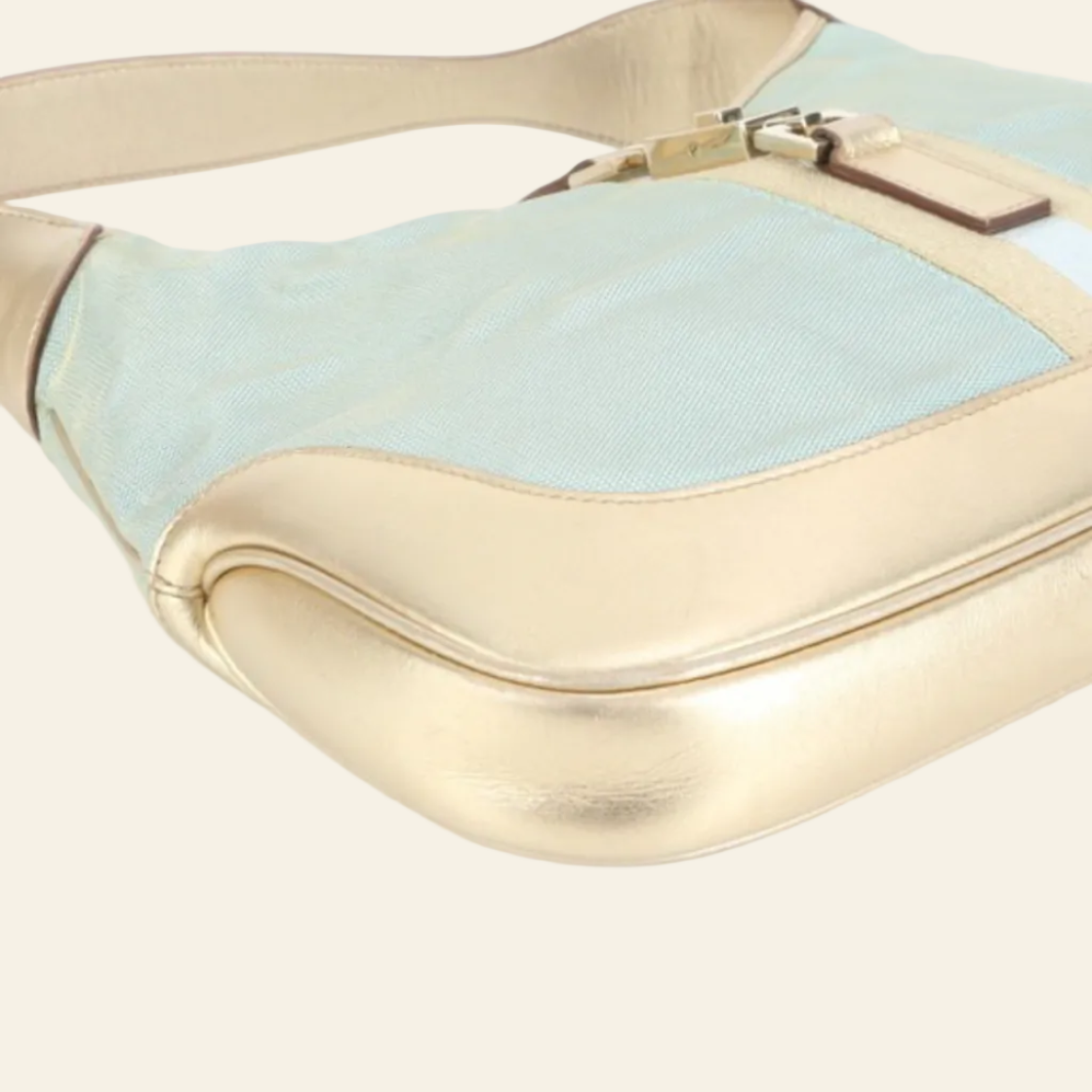 Gucci Jackie Line Blue Gold Shoulder Bag bottom side view