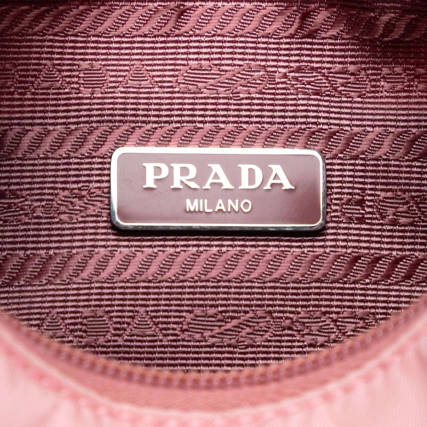 Prada Re-Edition 2000 pink nylon mini bag logo view
