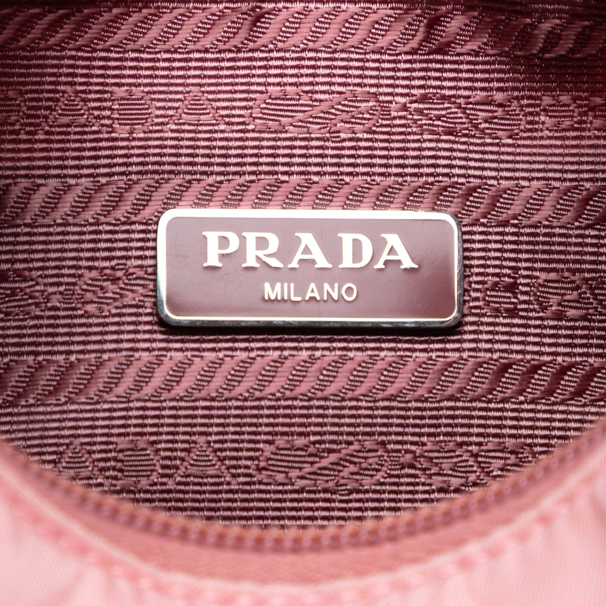 Prada Re-Edition 2000 pink nylon mini bag logo view